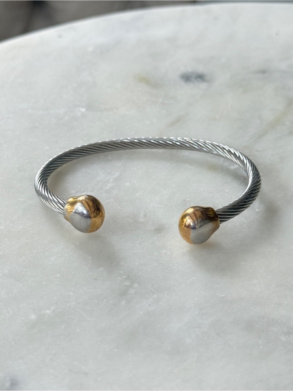 Sabona Two Tone Twisted Wire Cable Open Cuff Bangle